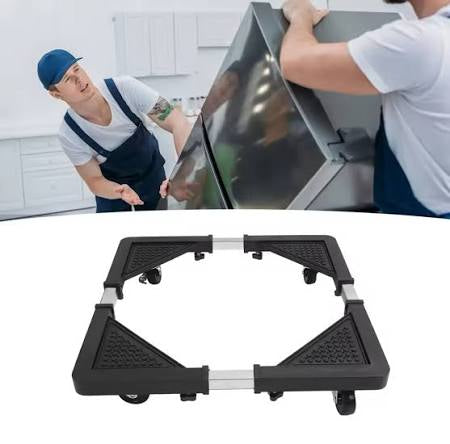 Adjustable mobile base stand designed for household appliances like washing machines and refrigerators