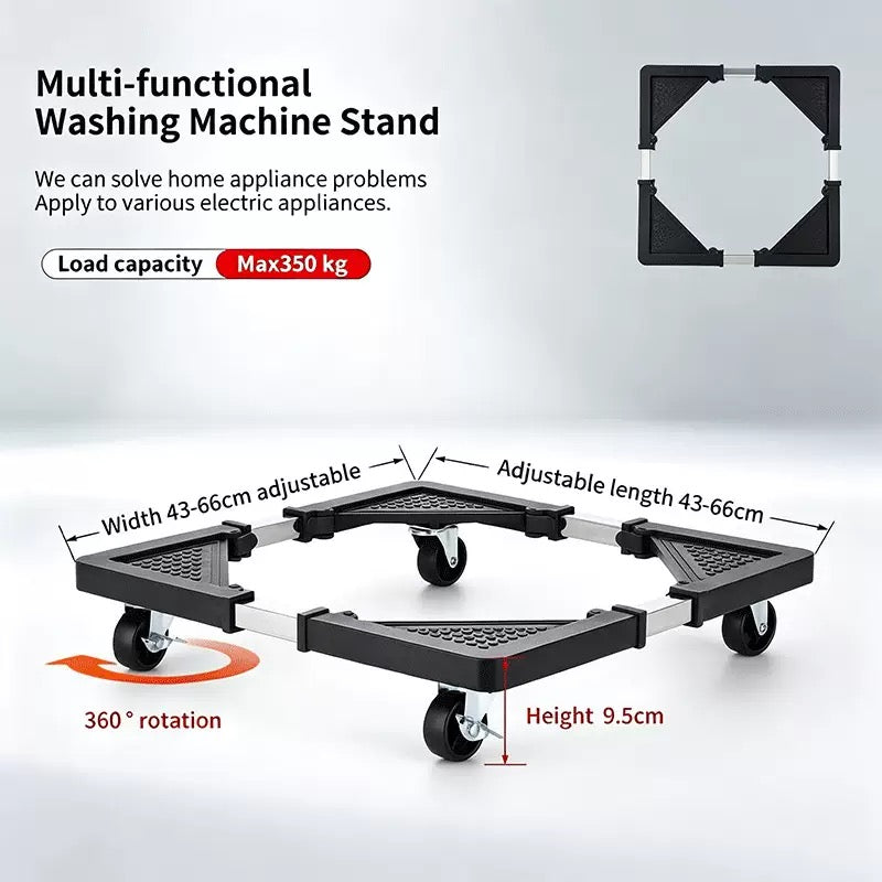 Adjustable mobile base stand designed for household appliances like washing machines and refrigerators