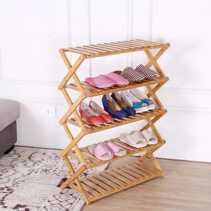 5 layer foldable bamboo shoe rack