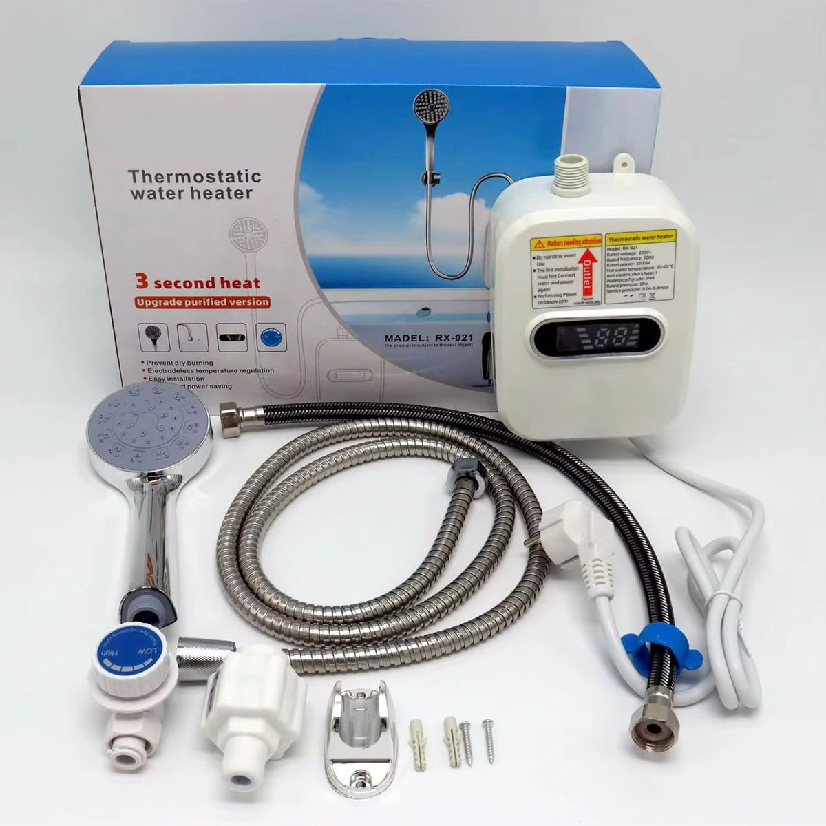 Mini  tankless electric instant water heater kit with its included accessories