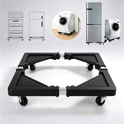 Adjustable mobile base stand designed for household appliances like washing machines and refrigerators