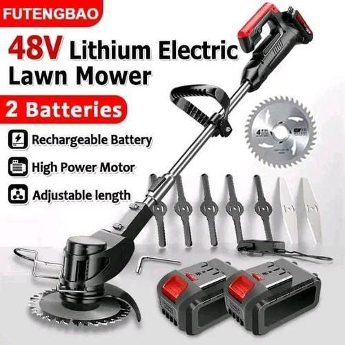 Portable, cordless electric grass trimmer and lawn mower