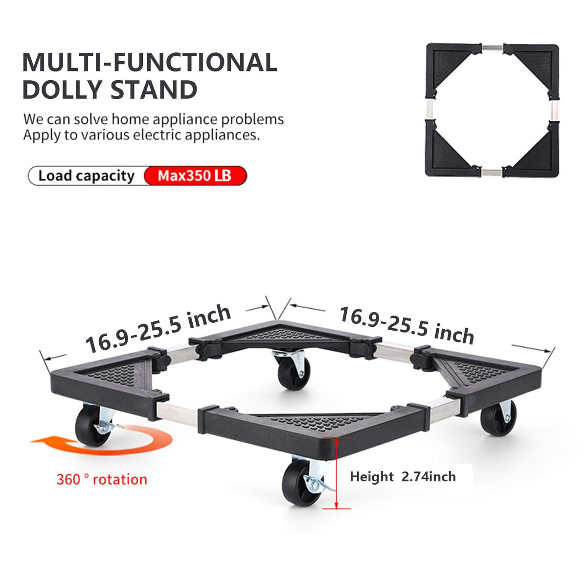 Adjustable mobile base stand designed for household appliances like washing machines and refrigerators