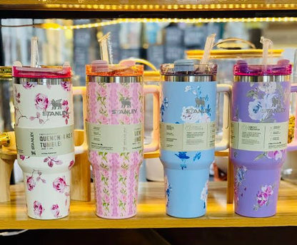 Limited-edition Stanley Quencher H2.0 Flowered Travel Tumblers (40 oz / 1.18L).