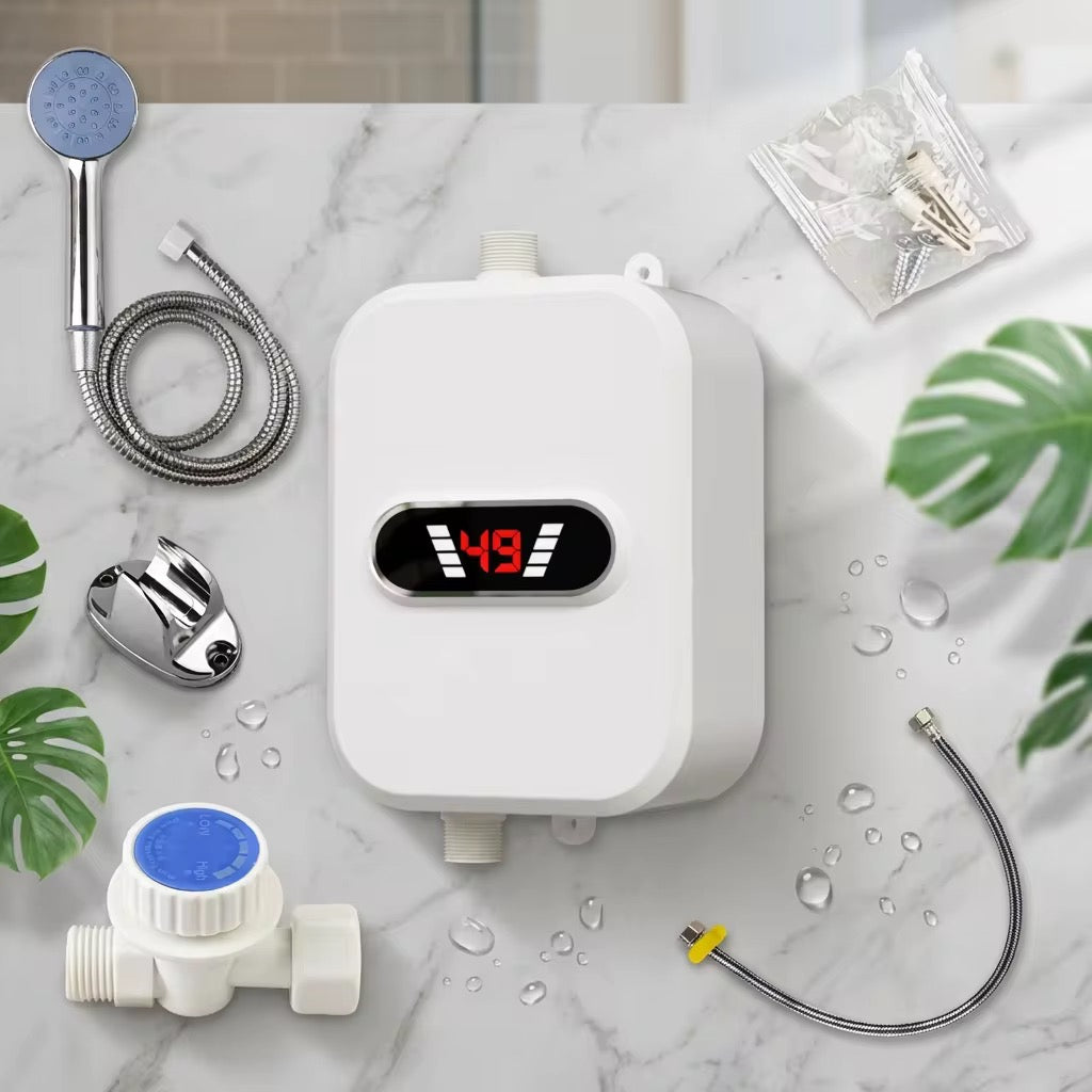 Mini  tankless electric instant water heater kit with its included accessories