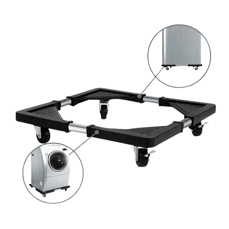 Adjustable mobile base stand designed for household appliances like washing machines and refrigerators