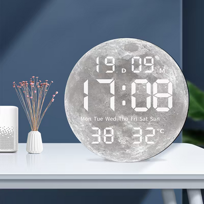 round 3D LED digital wall clock showcasing a picture of the Eiffel Tower in Paris, displaying the time, calendar date, day of the week, humidity, and temperature.