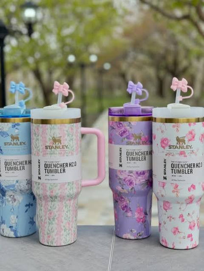 Limited-edition Stanley Quencher H2.0 Flowered Travel Tumblers (40 oz / 1.18L).