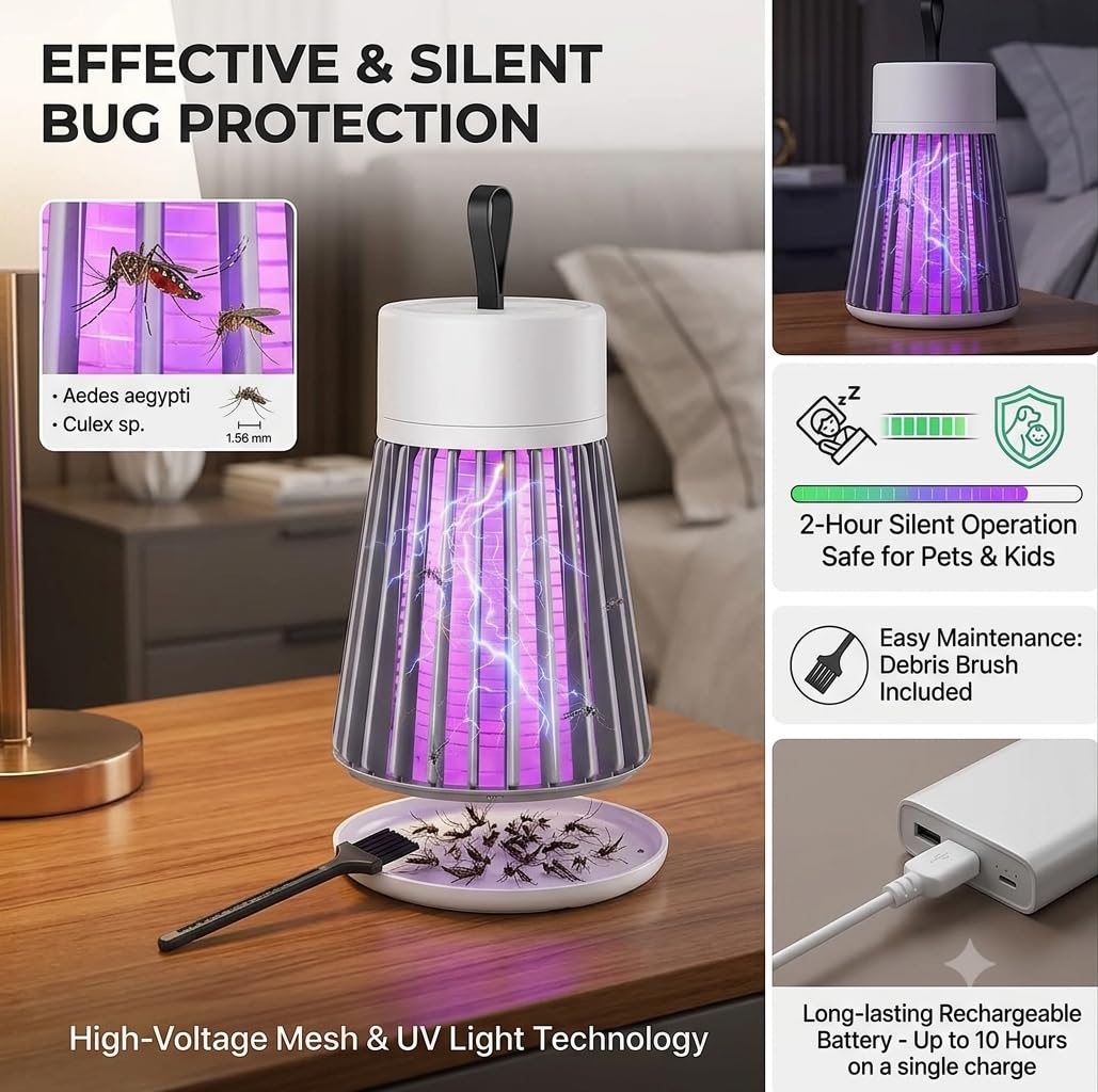 2-in-1 Electric Mosquito Killer Lamp & Bug Zapper – Rechargeable UV Fly & Insect Trap Lantern