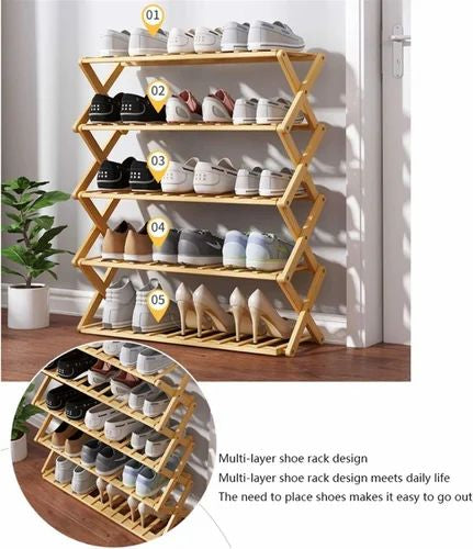 5 layer foldable bamboo shoe rack
