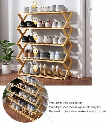 5 layer foldable bamboo shoe rack