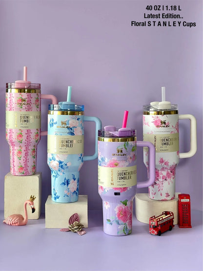 Limited-edition Stanley Quencher H2.0 Flowered Travel Tumblers (40 oz / 1.18L).